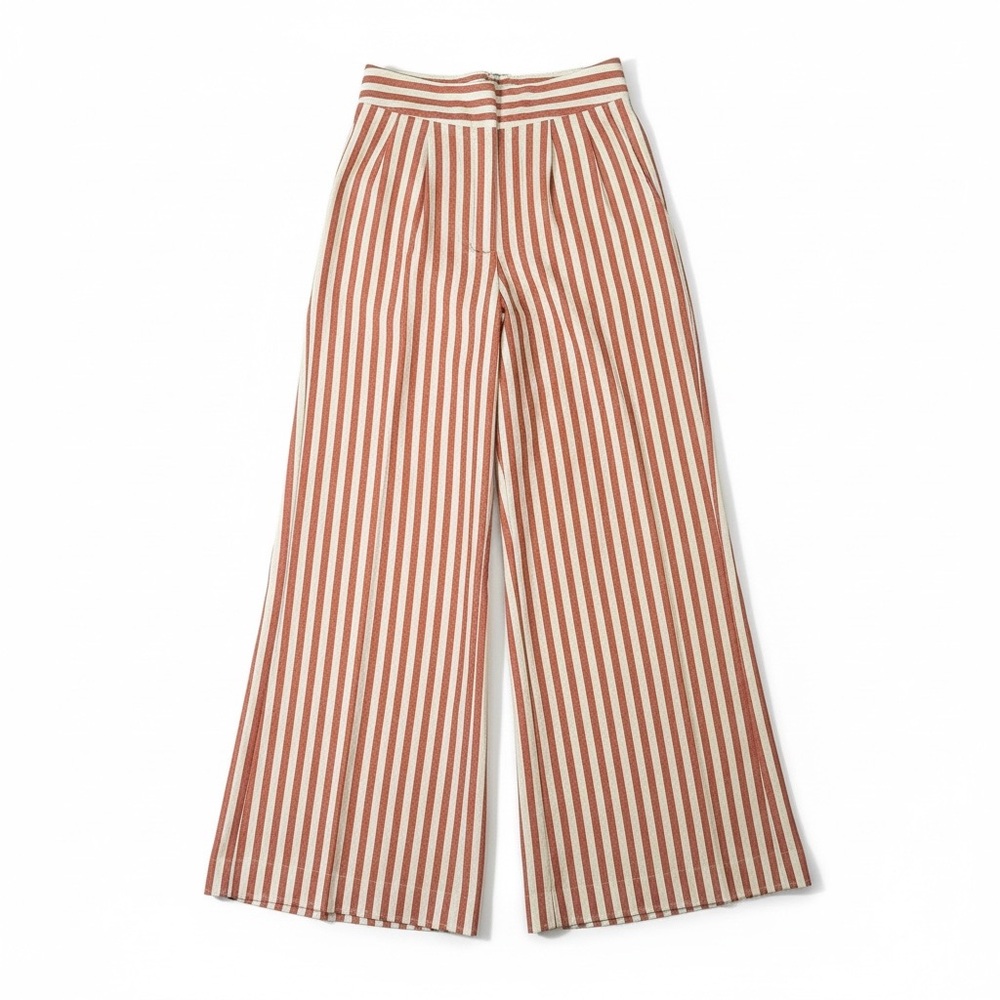 L’Atiste by Amy Striped Wide Leg High Waist Pants Cotton Pleated Trousers M